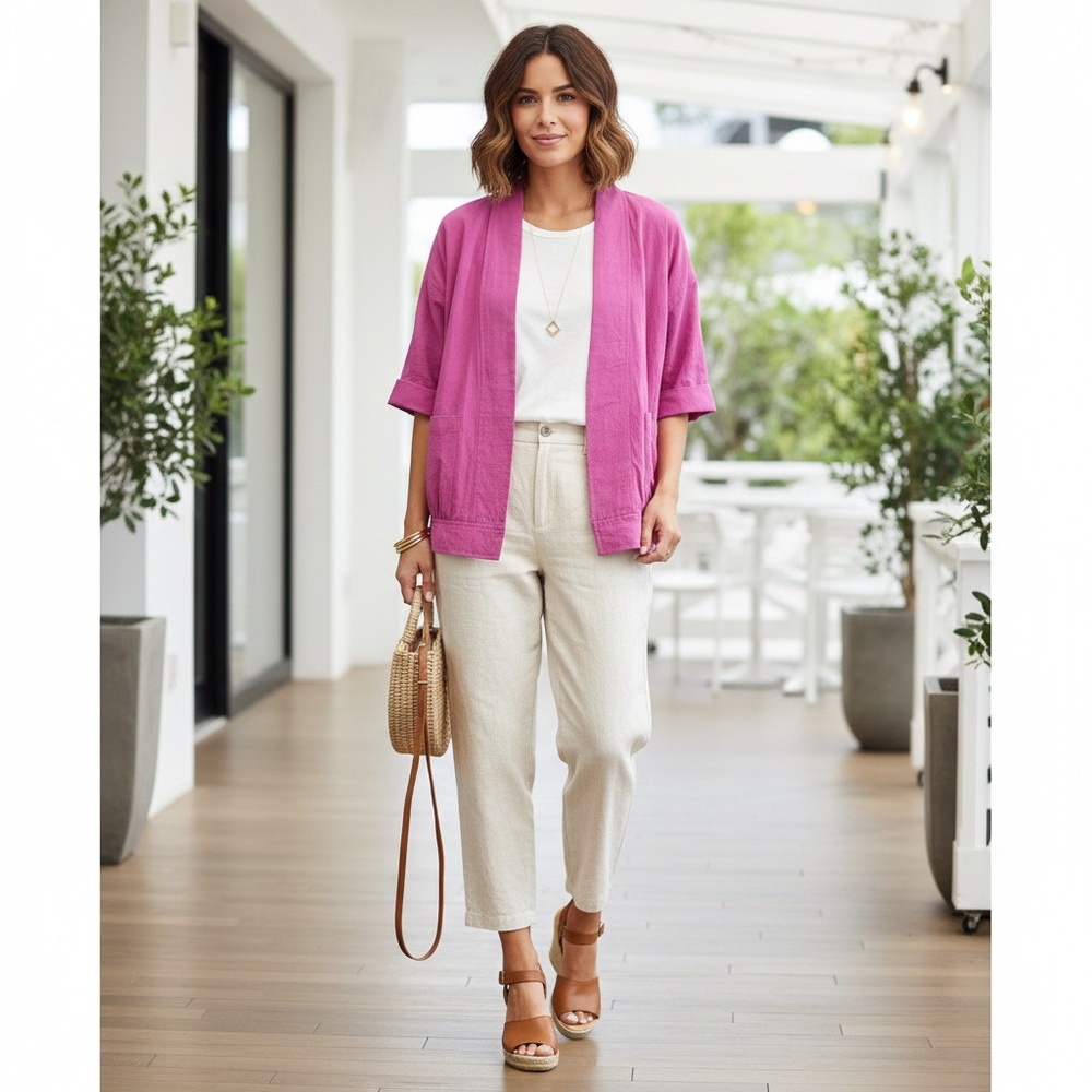 Vintage Teddi Sport Pink Cardigan 1980s 3/4 Sleeves Size 20
